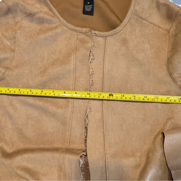 Joan Vass Womens M Soft Faux Suede Cardigan Carmel Long Coat Minimalistic - Picture 8 of 9